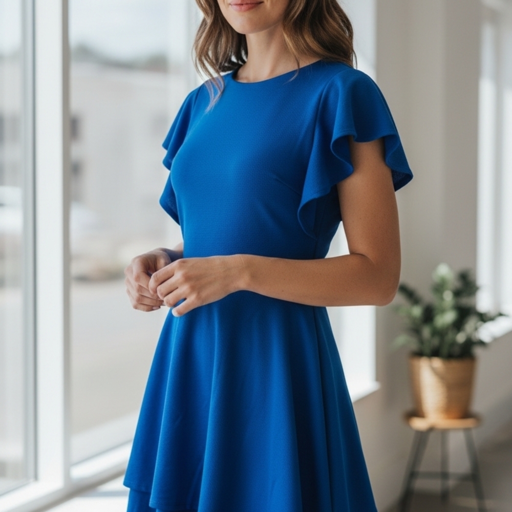 Chic Blue Flutter Sleeve Mini Dress